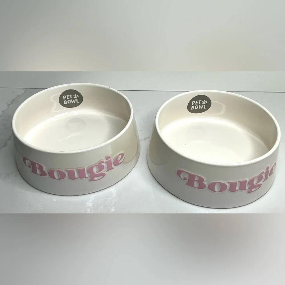 2 Rocky Bear Ceramic Pet Bowl Small 5” Bougie Hand Wash New